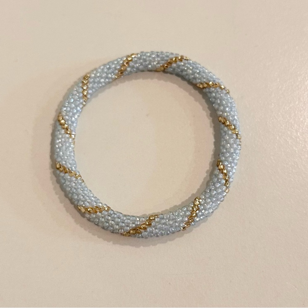 Lily and Laura Light Blue and Gold Beaded Bracelet